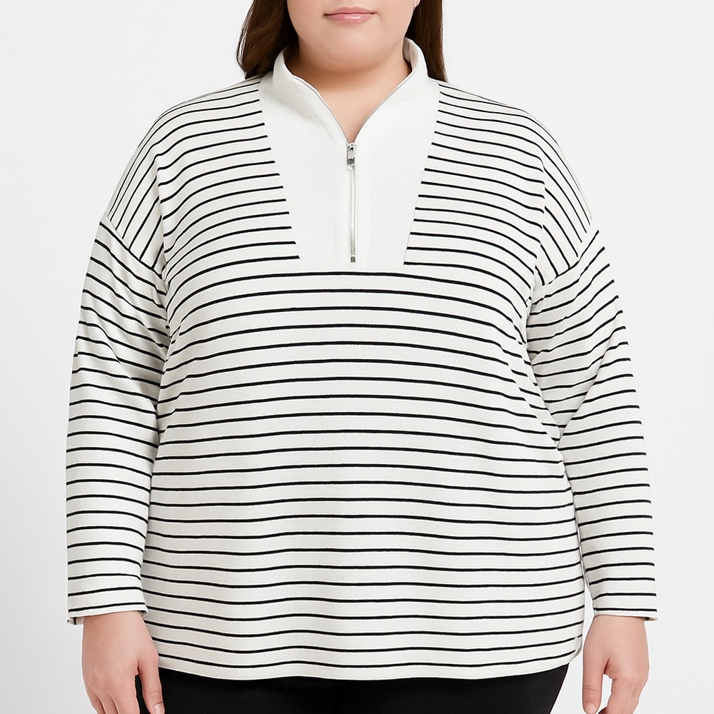 Additional Elle Women’s Pop Over Sweater Size 1X Striped Nautical Casual Preppy
